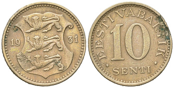 Эстония 10 центов 1931 Республика (1918-1941) KM 12 никель бронза 4615-1129