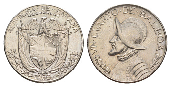 Панама 1/4 бальбоа (25 сентесимо) 1966 KM 11.2a медь плакированная медно-никелем aUNC 4642-636