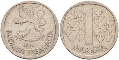 ФИНЛЯНДИЯ 1 МАРКА 1976 K KM 49a медно-никель 4563-521