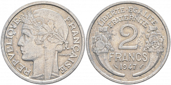Франция 2 франка 1947 KM 886а.1 алюминий 3855-644