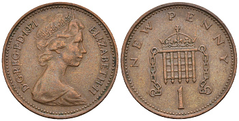 Великобритания 1 пенни 1971 Елизавета II (1952-2022) KM 915, Spink 4237 (B1) бронза 4609-464