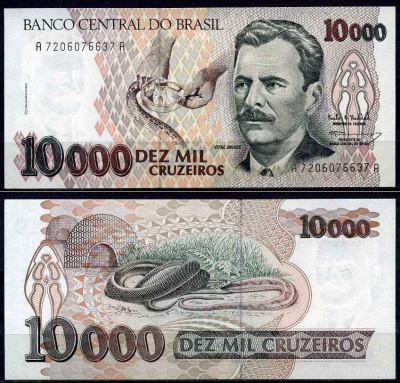 Бразилия 10000 крузейро ND (1991-1993) серия A 7206, Витал Бразил, врач Pick 233 c бумага UNC (пресс) 2197-44-3-1