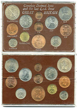 Великобритания набор из 12 монет 1967-1971 переход с двенадцатеричной на системы на десятичную, в пластиковой упаковке UNC 3-6-4-5