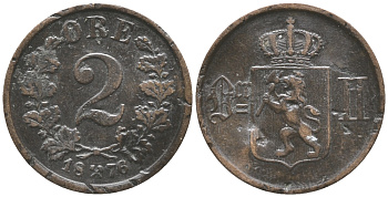 НОРВЕГИЯ 2 ЭРЕ 1876 KM 353 бронза 34-517