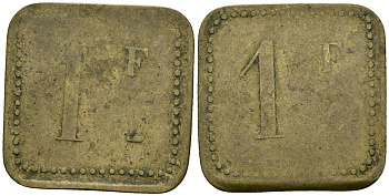 Франция 1 франк XIX-XX век ресторанный жетон латунь 4166-734