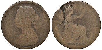 Великобритания 1/2 пенни 1890 Виктория (1837-1901) KM 754, Spink 3956 бронза 4163-534