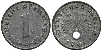 ГЕРМАНИЯ 1 РЕЙХСПФЕННИГ 1941 A KM 97, J. 369 цинк 39-1168
