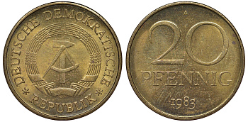 ГДР 20 пфеннигов 1983 А KM 11 латунь 62-1057