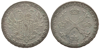 Австрийские Нидерланды 1 кроненталер 1766 Мария Терезия KM 21, Dav.1282 серебро 00-815-77