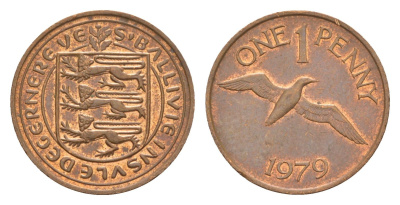 Гернси 1 пенни 1979 Елизавета II (1952-2022), северная олуша в полете KM 27 бронза 4655-941