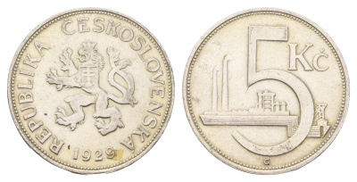 Чехословакия 5 крон 1929 KM 11 серебро 1524-235