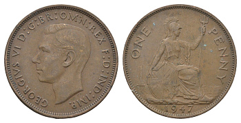 Великобритания 1 пенни 1947 Георг VI (1936-1952) KM 845, Spink 4114 бронза 4661-832