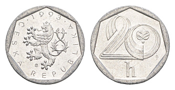 Чехия 20 геллеров 1993 KM 2.1 алюминий UNC 4651-556