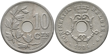 БЕЛЬГИЯ 10 САНТИМОВ 1904 BELGIE KM 53 медно-никель 3999-115