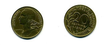 ФРАНЦИЯ 20 САНТИМОВ 1978 KM 930 медь алюминий никель 83-353