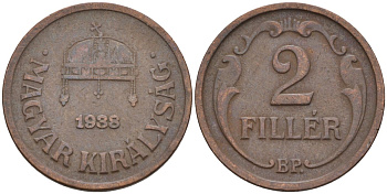 Венгрия 2 филлера 1938 BP KM 506 бронза 4115-1158