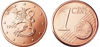 Финляндия 1 евроцент 1999 KM 98 сталь плакированная медью UNC 650-1625
