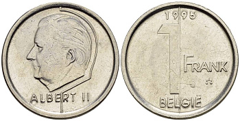 БЕЛЬГИЯ 1 ФРАНК 1993 BELGIE, АЛЬБЕРТ II (1993-) KM 188 сталь плакированная никелем 4528-1032