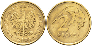 Польша 2 гроша 2005 MW KM 277 латунь    4136-943