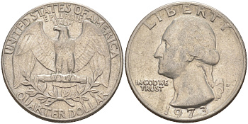 США 25 центов (квотер) 1973 Вашингтон KM 164a медь плакированная медно-никелем 4114-812