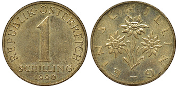 АВСТРИЯ 1 ШИЛЛИНГ 1990 KM 2886 алюминиевая бронза 62-431