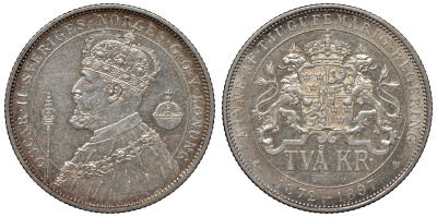 Швеция 2 кроны 1897 ЕВ, Оскар II (1872-1907) король Швеции и Норвегии, 25 лет правления KM 762 серебро 1531-331