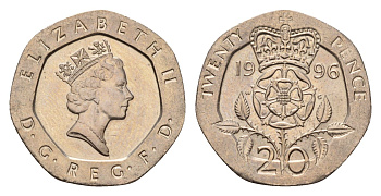 Великобритания 20 пенсов 1996 Елизавета II (1952-2022) KM 939, Spink 4361 (G2) медно-никель UNC 4674-1025