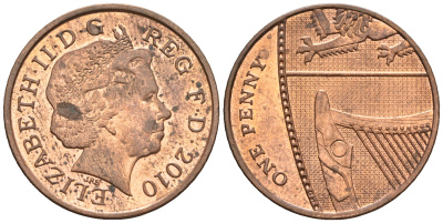 Великобритания 1 пенни 2010 Елизавета II (1952-2022) KM 1107, Spink B6 сталь плакированная медью 4609-725
