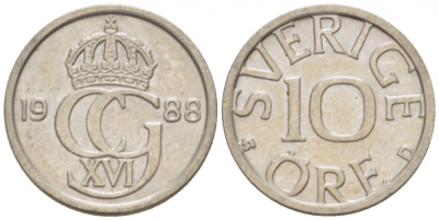 Швеция 10 эре 1988 U Карл XVI Густав (1973- ) KM 850 медно-никель 3955-357