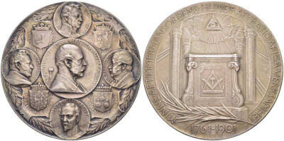 Швеция медаль 1901 в ознаменование 140 лет деятельности ордена масонов (1761-1901), медальер Erik Lindberg, диаметр 70 мм. серебро 10-003-25