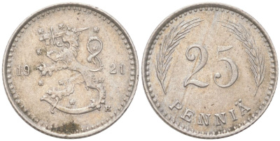 Финляндия 25 пенни 1921 KM 27 медно-никель 4621-846