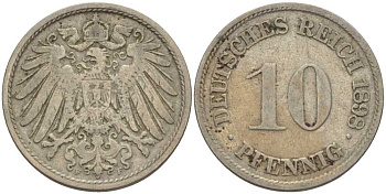 ГЕРМАНИЯ 10 ПФЕННИГОВ 1898 F KM 12, J. 13 медно-никель 4401-1031