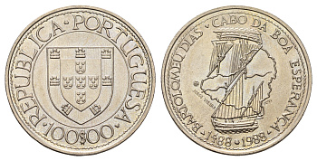 Португалия 100 эскудо 1988 Золотой век открытий - Бартоломеу Диаш KM 642 медно-никель UNC 74-724