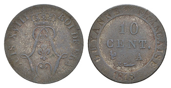Французская Гвиана 10 сантимов 1818 год-тип KM A1 серебро 1524-924
