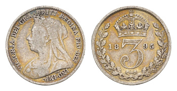 Великобритания 3 пенса 1895 Виктория (1837-1901) KM 777, Spink 3942 серебро 4658-959