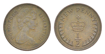 Великобритания 1/2 новый пенни 1971 Елизавета II (1952-2022) KM 914, Spink 4239 бронза 4643-457
