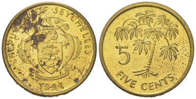 Сейшельские Острова (Сейшелы) 5 центов 1997 KM 47 латунь UNC 4618-1151