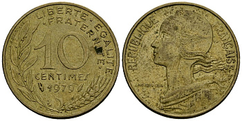 Франция 10 сантимов 1979 тип Marianne KM 929 алюминиевая бронза 4136-419