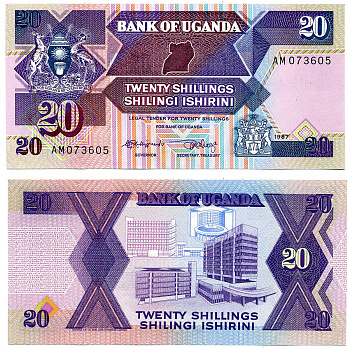 УГАНДА 20 шиллингов 1987 Pick 29а бумага UNC (пресс) 6294-50-1-2