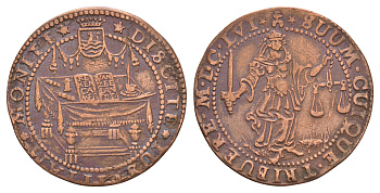 Нидерланды, Голландская республика, Зеландия cчетный жетон, Счетный суд 1656 Мидделбург, посвящённая стремлению к миру, Фемида, диаметр 31,5 мм, вес 5,83 гр Dugniolle 4097 медь 1520-735