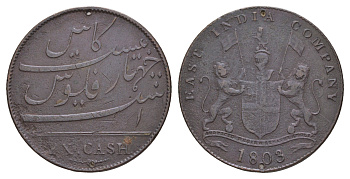 Британская Индия, Мадрас (Пагода) 20 кэш 1803 KM 321 медь 4653-844