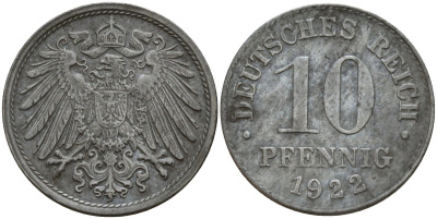 Германия 10 пфеннигов 1922 KM 20, J. 298 железо 4187-1027