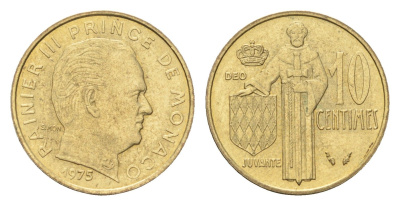 Монако 10 сантимов 1975 Ренье III (1949-2005) KM 142 медь алюминий никель 4659-923
