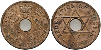 Нигерия 1 пенни 1959 Елизавета II (1952-), Британский протекторат KM 2 бронза 51-2822