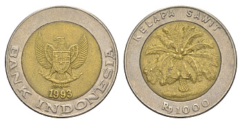 Индонезия 1000 рупий 1993 KM 56 биметалл UNC 4525-252