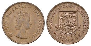 Джерси 1/12 шиллинга 1960 Елизавета II (1952-2022), 300 лет вступления на престол короля Карла KM 23 бронза 4634-416