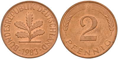 ФРГ 2 пфеннига 1983 G J.381a, KM 106a сталь плакированная медью    4598-866