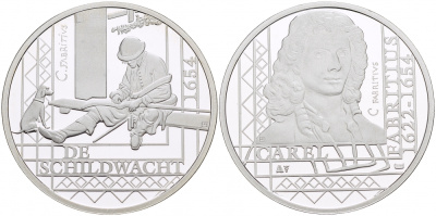 НИДЕРЛАНДЫ МЕДАЛЬ КАРЕЛ ФАБРИЦИУС (1622-1654), КАРТИНА ЧАСОВОЙ 1654 ГОД, ДИАМЕТР 30 мм., ВЕС 9,42 гр. медно-никель 1087-2-31