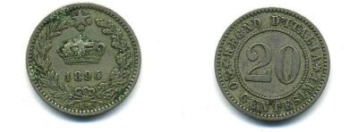 ИТАЛИЯ 20 ЧЕНТЕЗИМО 1894 KM 28.1 медно-никель 57-122
