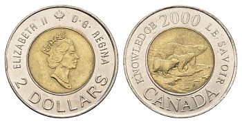 Канада 2 доллара 2000 Передача знаний от одного поколения к другому KM 399 биметалл 106-1114